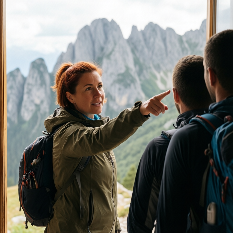 Ghid montan explicând traseul din Piatra Craiului